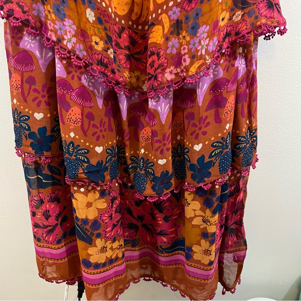 Farm Rio X Anthropologie Tiered Midi/Maxi Dress Strapeless Ruffle Pink Combo NWT - Picture 7 of 15